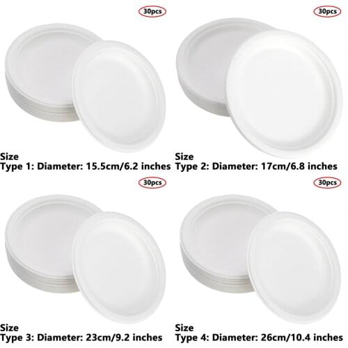 30Pcs White Round Paper Platters Kitchen Disposable Dinner Plates Children Handmade DIY Cake Plate Art Painting Paper Tray