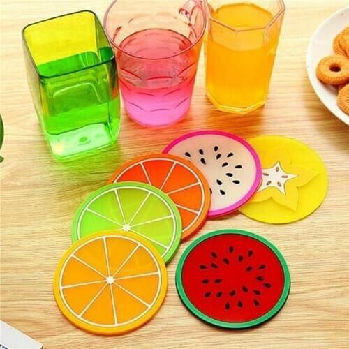 Colorful jelly color fruit shape coaster anti slip heat insulation soft glue Creative modeling 7pc