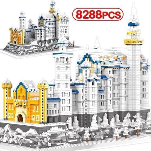 8288pcs Creator City Architecture Snowing Swan Castle Diamond Building Blocks Mini Micro Bricks Educational Toys for Children