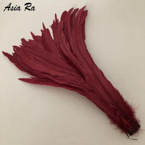 Free shipping pack of 50pc 100pc 500pc Burgundy Color Dyed natural & real Rooster chicken feathers size 30-35cm long cock tails