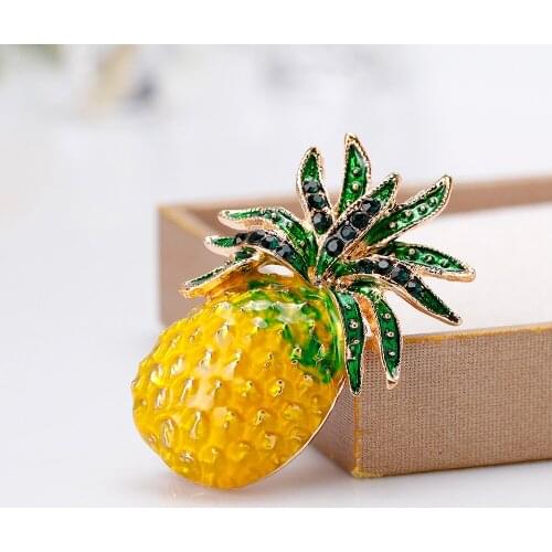 Rhinestone Enamel Pineapple Brooches For Women Cute Fruit Brooch Pin Dresses Coat Corsage Broches Gift