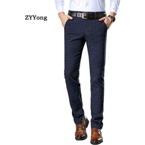 New High Quality Mens Elastic Casual Pants Mens Business Dress Slim Jogger Stretch Long Black Trouser Office Male Suit Pants