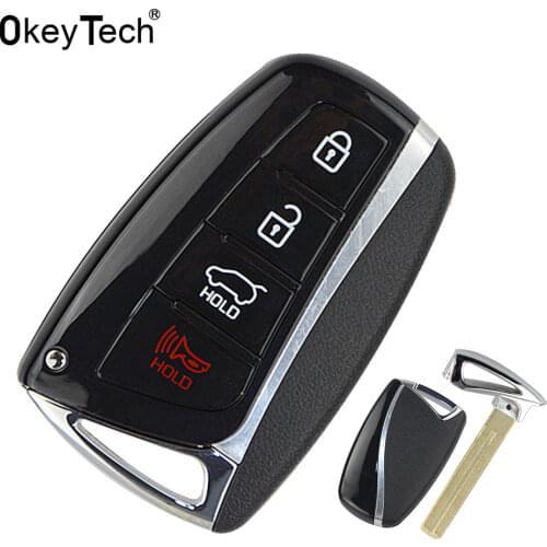 OkeyTech 4 Buttons Car Key Shell For Hyundai Genesis 2013-2015 Santa Fe Equus Azera Remote Control Part Replacement Car Key Case