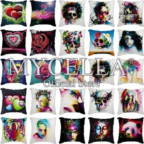Oil Painting Pillowcase Cushion Cover Cotton Linen Office Pillow Case Home Decorative Sofa Colorful Cushion Case Love Skull