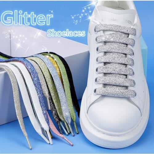 Colorful Shoelaces Glitter White Shoelaces of sneakers Metallic Shiny gold shoelace silver Flat shoe laces sports running Laces