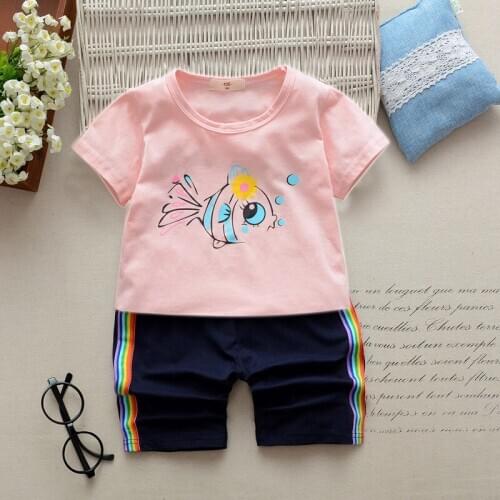 Goldfish Baby cartoon camisoles pants suit Childrens set T-shirt+shorts summer short sleeve pants boy girl clothes Unisex