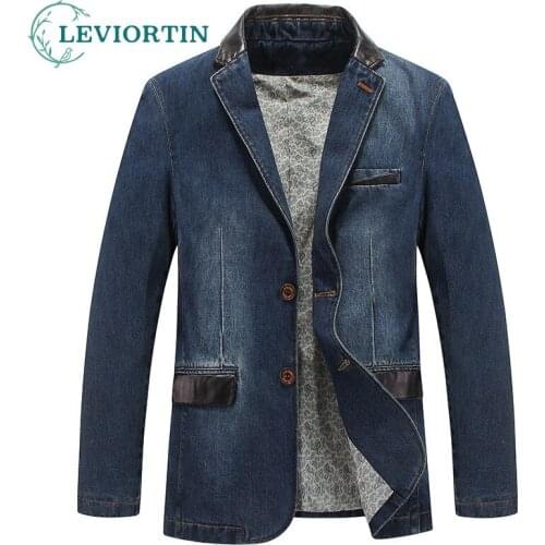 Denim Blazer Men 4XL Fashion Design Mens Suit Outerwear Casual Tall Coat Male Denim Jacket Slim Fit Jeans Blazers