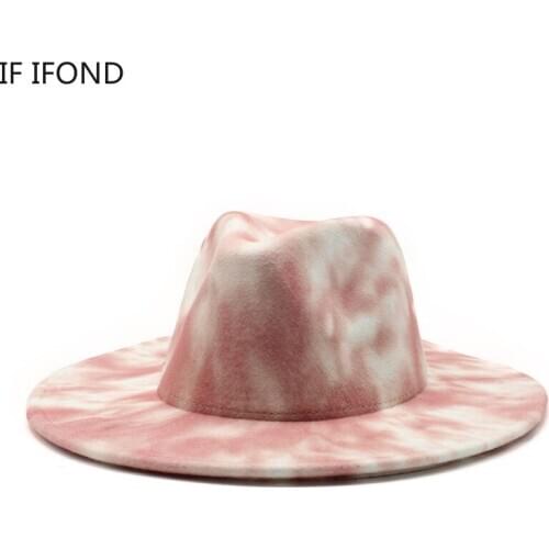 Ladies Wide Brim Jazz Cap Spring Tie dye Designer Camouflage Felt Fedoras Hat Men Women Church Derby Top Hat