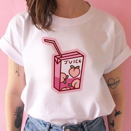 Girls T-shirt Graphic Peach Juice Japanese Rock Basic O-Neck T-shirt Lady Harajuku Kawaii Pink Beautiful Summer Casual T-shirt