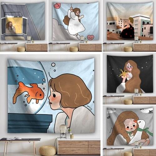 Girl Tapestry Wall Hanging INS Sweet Pink Girls Mandala Boho Hippie Tapestry Background Blanket Korean Girl Style