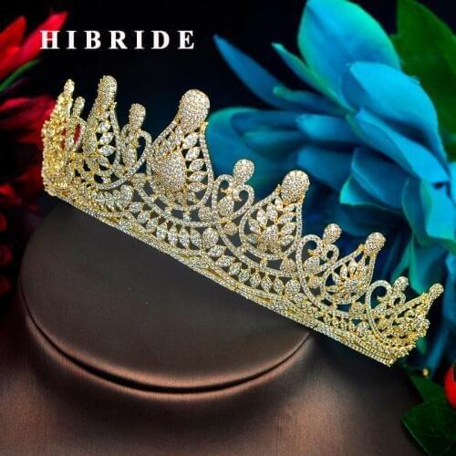 HIBRIDE Fashion Princess Tiaras Crown Inlay Rhinestone Wedding Hair Accessories Gold Color Headband Crown Jewelry C-89