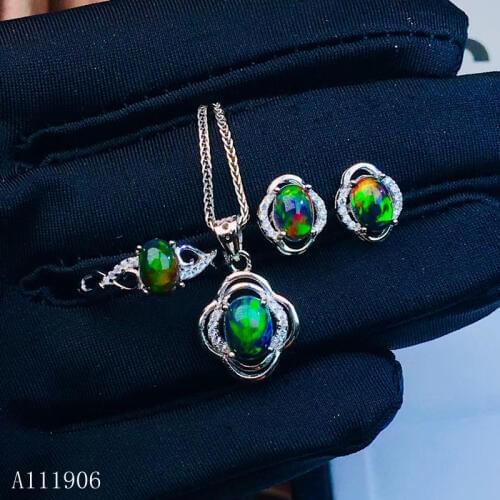 KJJEAXCMY boutique jewelry 925 sterling silver inlaid natural gemstone black Opal female ring necklace pendant earrings set supp