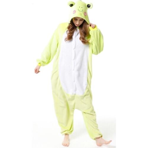 Flannel Frog Kigurumi Animal Cartoon Pajama Hooded Onesies for adults Women One piece pajamas Christmas Cosplay onesie Jumpsuit