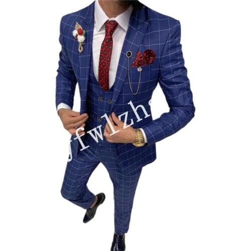 Handsome One Button Groomsmen Peak Lapel Groom Tuxedos Wedding Dress Men Suits Blazer Prom Dinner (Jacket+Pants+Tie+Vest) 203