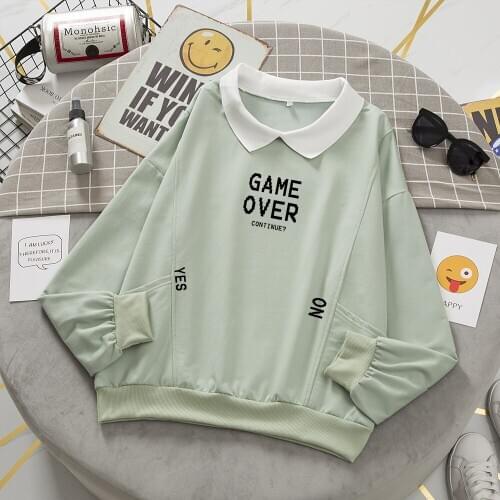 Creative Letter Print Pullover Sweatshirt Loose Harajuku Best Friend Hoody Ladies Kpop Clothes Soft Turn-down Collar Sweetshirt