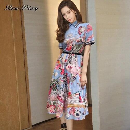 RoseDiary Summer Women Casual Shirt Dress Turn Down Collar Single Breasted Printing Casual Midi Dress Vestidos Zaful Robes Chic
