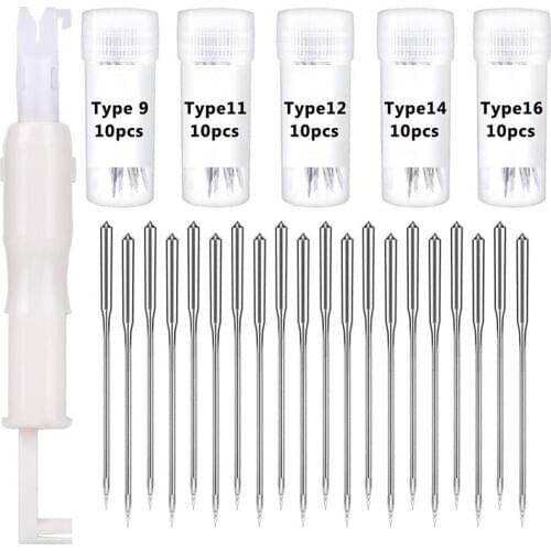LMDZ 50Pcs Sewing Machine Needle with Needle Threader 5 Types Sharp Universal Regular Point for All Low Shank Snap-On Singer