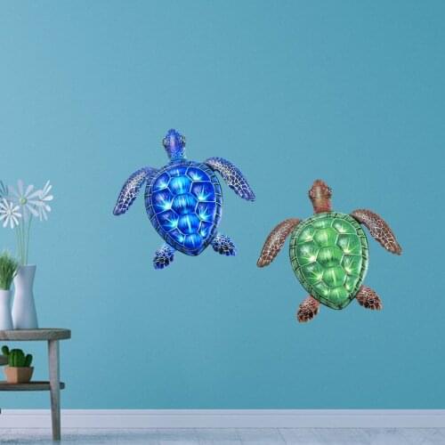 2Pcs Metal Wall Decor Animal Ornament Natural Style Sea Turtle Sculpture Decoration Wall Decor for Home Living Room