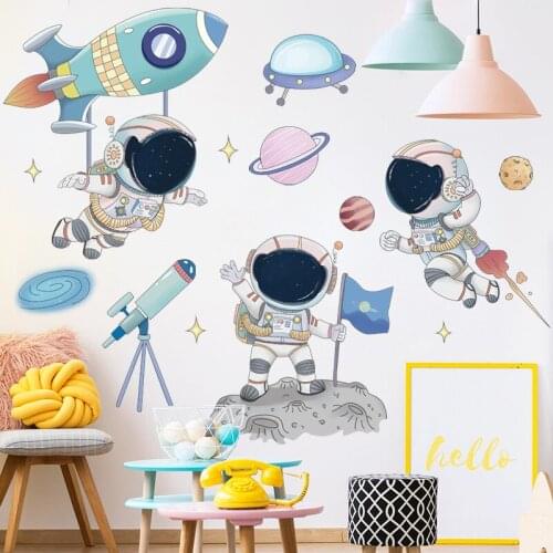 Cartoon Space Travel Wall Stickers for Kids rooms Kindergarten Bedroom Wall Decor PVC Wall Decals for NurseryHome Decoration DIY
