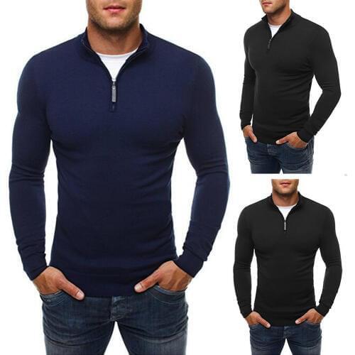 Mens Slim Muscle Fit Zip Neck Polo Sweater Casual Long Sleeve Sweater and Pullover