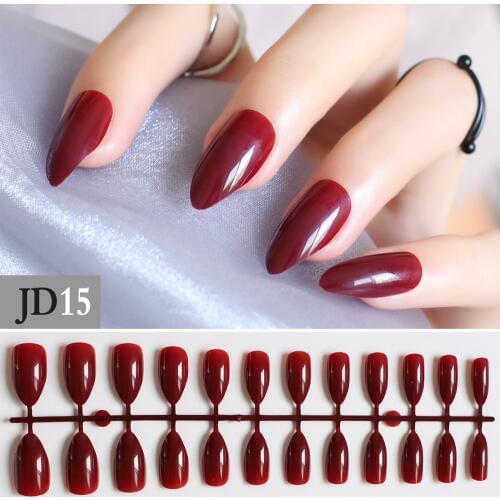 Burgund full cover stiletto nails Tips Vampire color Fake Artificial 240pcs mountain peak office Pure colour False nails JD15