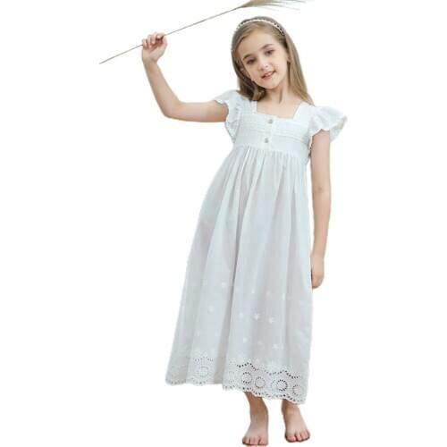 Kids Girls Embroidered Lace Cotton Princess Nightgowns Sleepwear Dress Casual Toddler Girl White Dress