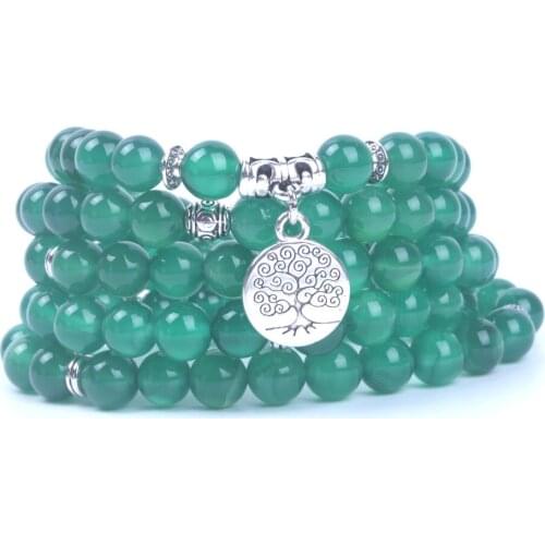 New Fashion Women`s Bracelet 108 Mala Beads Green Onyx With Life Tree Charm Yoga Bracelet Natural Stone Jewelry Dropshipping