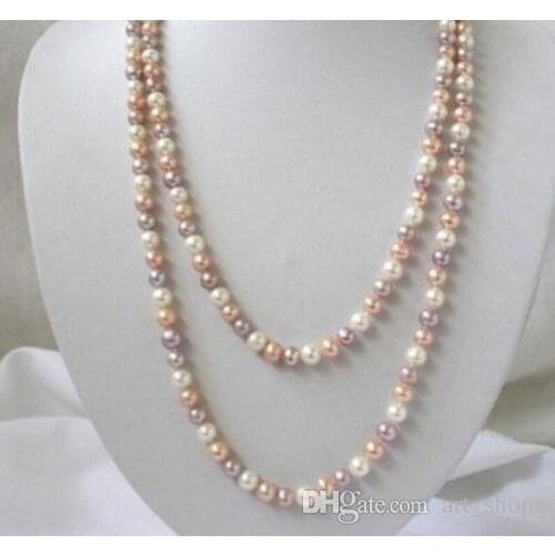 7-8mm white pink purple Multicolor freshwater pearls necklace 48"