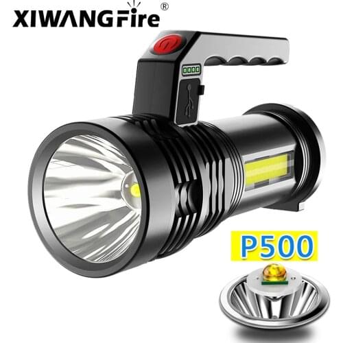 Portable Powerful LED Flashlight Portable Mini Searchlight P500 Torch USB Rechargeable Waterproof Spotlight for Fishing Lantern
