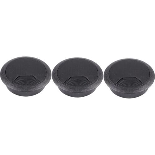 Practical 3 Pcs 50mm Drill Hole Dia Desk Wire Cord Cable Grommets Cover Black