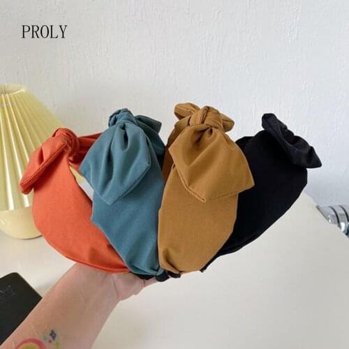 PROLY New Fashion Women Headband Big Bowknot Headwear Solid Color Casual Turban Girls Hairband Hair Accessories