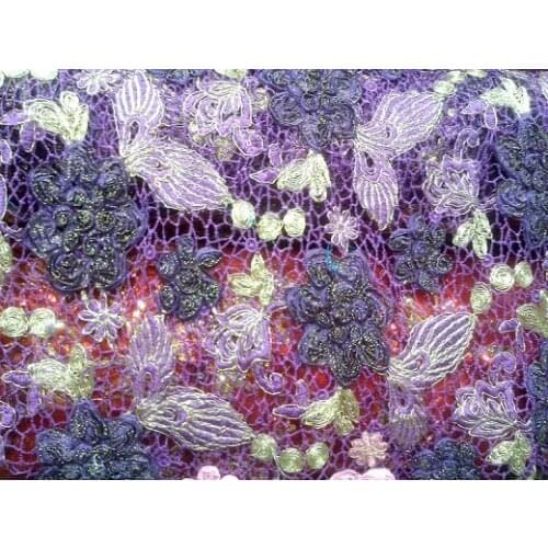 Complex luxury lace fabric voile lace high quality fabric stone sewing purple Italy sale cotton laces yarn tulle embroidery