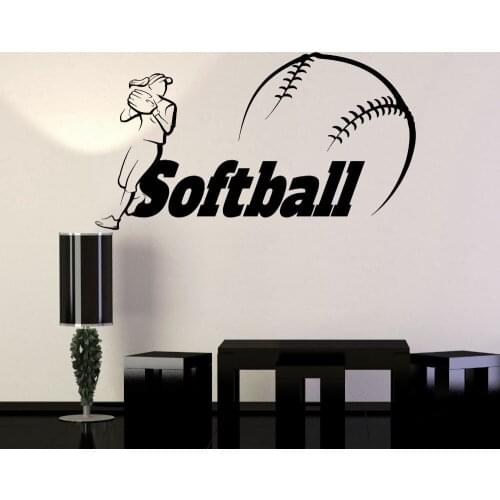 Removable Wall Decals Living Room Bedroom Decoration Woman Softball Player Ball Sports Vinyl Sticker Murals YY177