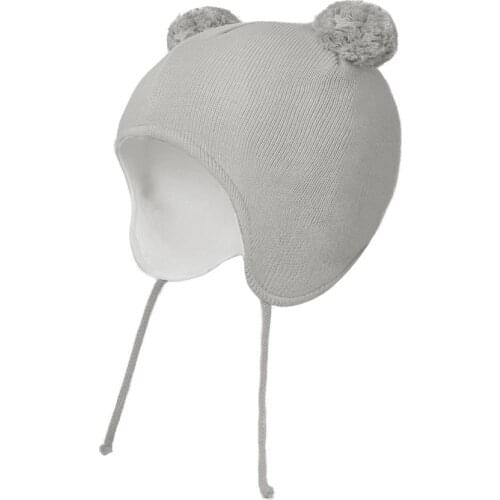 Connectyle Toddler Infant Baby Boys Girls Winter Cotton Beanie Hat with Earflap Cute Pom Fleece Lined Knitted Cap For Kids Daily