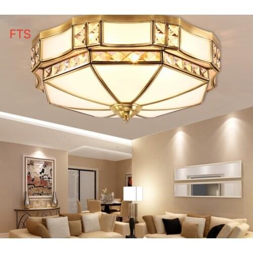 European-style all-copper lights bedroom living room dining room lighting led aisle room round crystal pure copper lamp