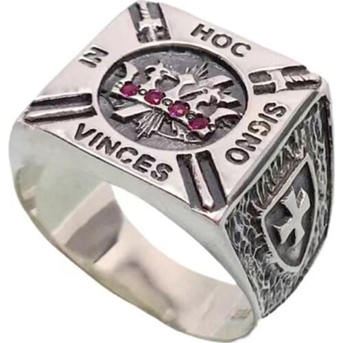 Unique Lucky Anel Freeshipping New Knights Templar Ring Stainless Steel with Stones Masonic Handmade Jewelry Gift Us Size
