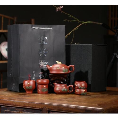 Yixing recommended box all hand zhu mud dahongpao lotus pond moonlight pot teapot kung fu tea set