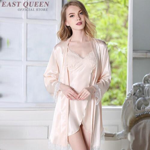 Women sexy summer sleepwear robe sets silk kimono Yuakta bathrobe nightdress suits women lace ladies dressing gowns DD347 F