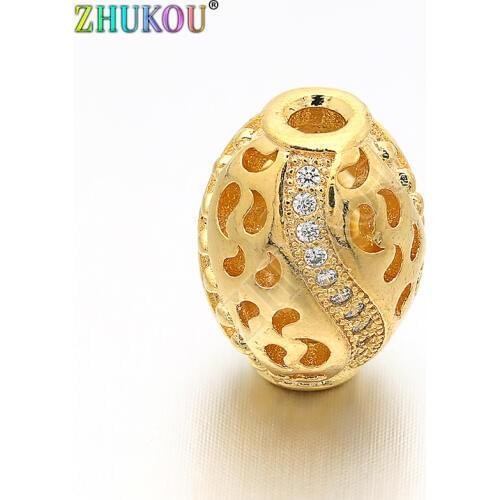 10*14mm Brass Inlay Cubic Zirconia Oval Spacer Beads DIY Jewelry Bracelet Necklace Making, Model: VZ48