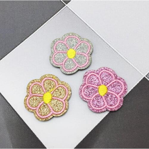 20 pcs/pack 3.3cm Sparkle Patch Padded Felt Flower shape garment appliques decoration DIY hair clip accessory Cute Multi Color