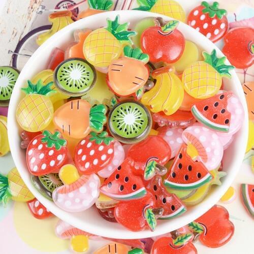 30Pcs Planar Resin Imitation Fruits Figurines DIY Craft Supplies Kids Hair Accessories Phone Shell Patch Arts Decortion Matreial