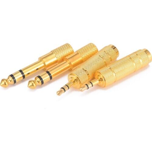 4pcs Golden Jack 6.35 Male To 3.5 Female Plug Stereo Adapter Plug Connector Headphone Adapter Plug Terminals Audio Plug
