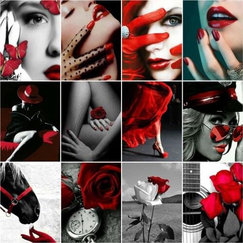 AZQSD Coloring By Number Sexy Woman Acrylic Unique Gift Oil Painting By Numbers Black And Red Kits Handpainted Wall Art