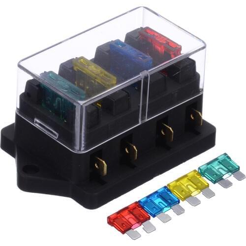 1pcs 4 Way Fuse Box DC 12V 24V 40A Circuit Car Trailer Auto Blade Fuse Box Block Holder ATC ATO Fuse Holder with 4 Fuse