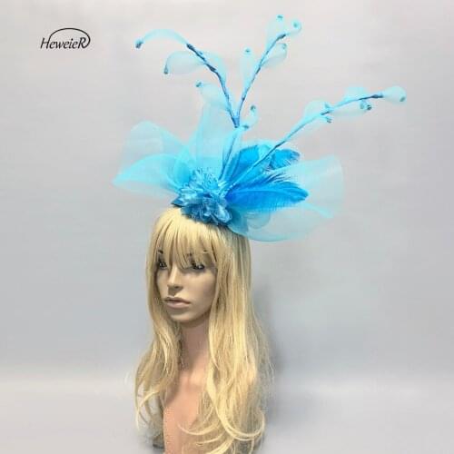 Blue/Black/Grey/Purple Handmade Large Netting Flower Feathers Church Pillbox Hat Ladies Day Accessories Bridal Hair Clip