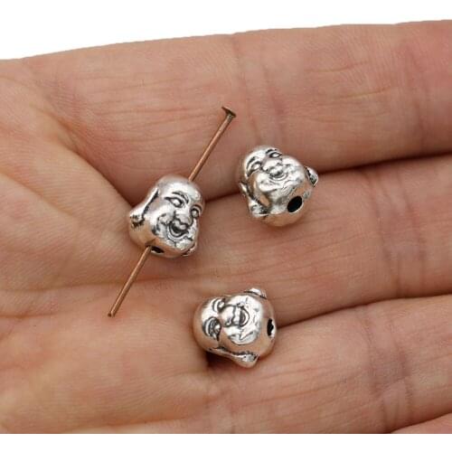 10pcs Antique Silver Plated Buddha Spacer Beads for Jewelry Making Bracelet Loose Beads DIY Handmade Accessories 11x10mm