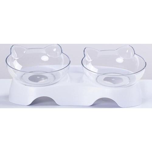 Cat Double Bowl Cat Bowl Dog Bowl Transparent Non-slip Food Bowl Food Bowl With Protection Cervical Transparent Cat Supplies