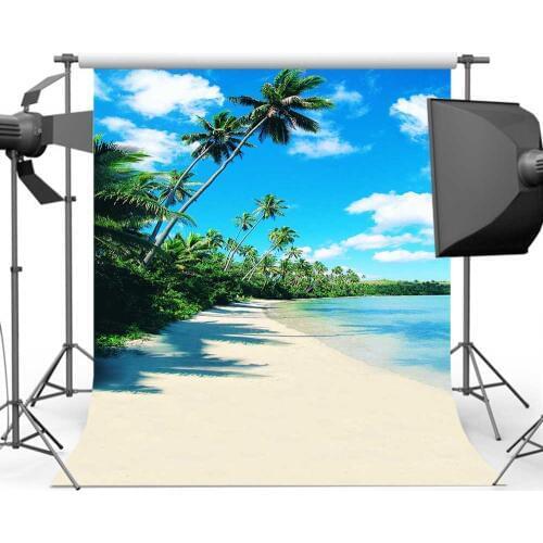Mehofoto Sandy Beach Cocount Tree Backdrop Blue Sky Sea Summer Holiday Photography Background S-2004