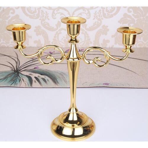 20pcs hot Metal Candle Holders 3-arms Candle Stand Wedding Decoration Candelabra Centerpiece Candlestick Silver/Gold