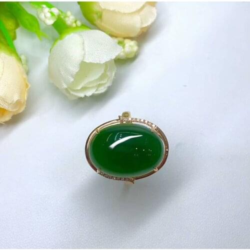 Hetian Biyu 18K gold ring Russian old material Authentic spinach green j7